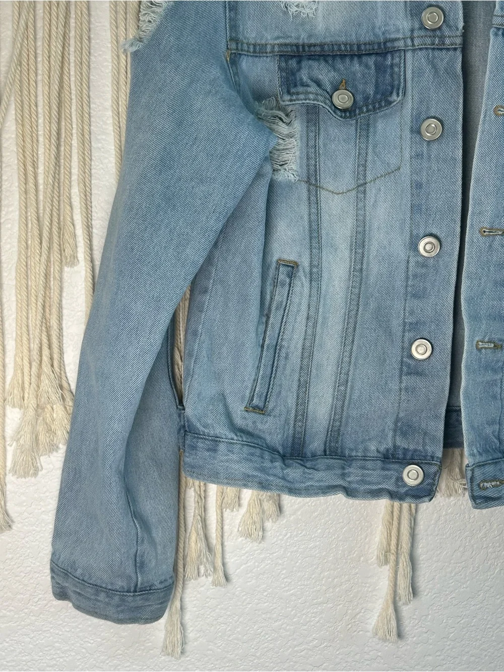 Love Tree Light Wash Distressed Denim Jacket - Picture 6 of 13